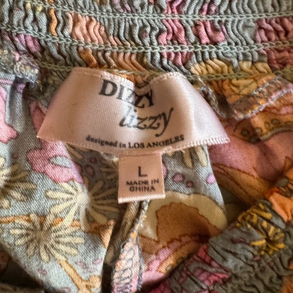 Dizzy Lizzy Boho Floral Smocked Shorts L Retro 70s Festival Cottagecore - Picture 2 of 3